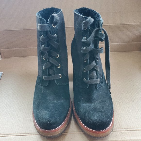 UGG black fur lined suede leather boots with heel, sz 7.5 - Picture 7 of 7